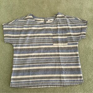 Linen Lux women’s cream grey blue striped top size Large